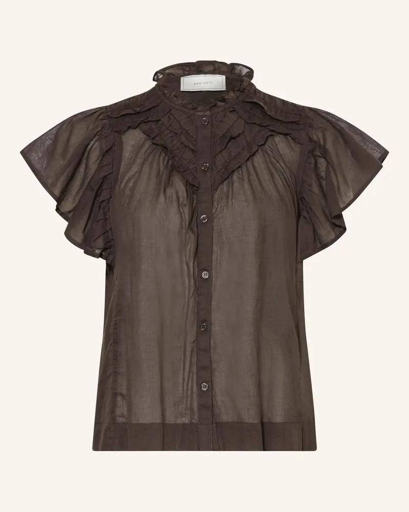 Neo Noir Bluse Vinsa S Mit Rüschen braun Dunkelbraun