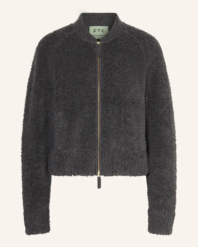 FTC Cashmere Bouclé-Strickjacke Dunkelgrau