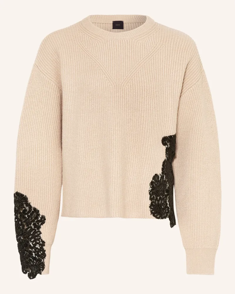 Pinko Pullover PIEMONTE mit Spitze Beige