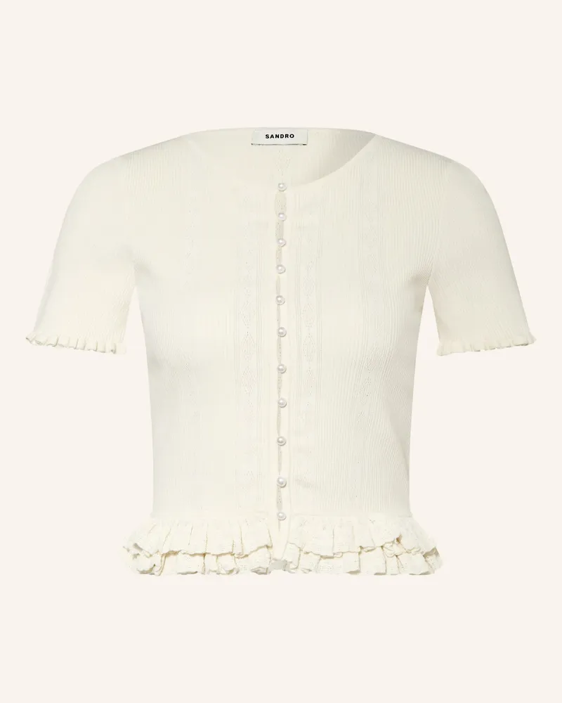 Sandro Strickjacke Mit Rüschen weiss Creme
