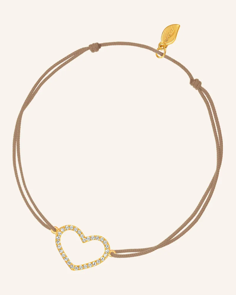 Leaf Freundschaftsarmband HEART aus 18 Karat Gelbgold mit Diamanten Beige