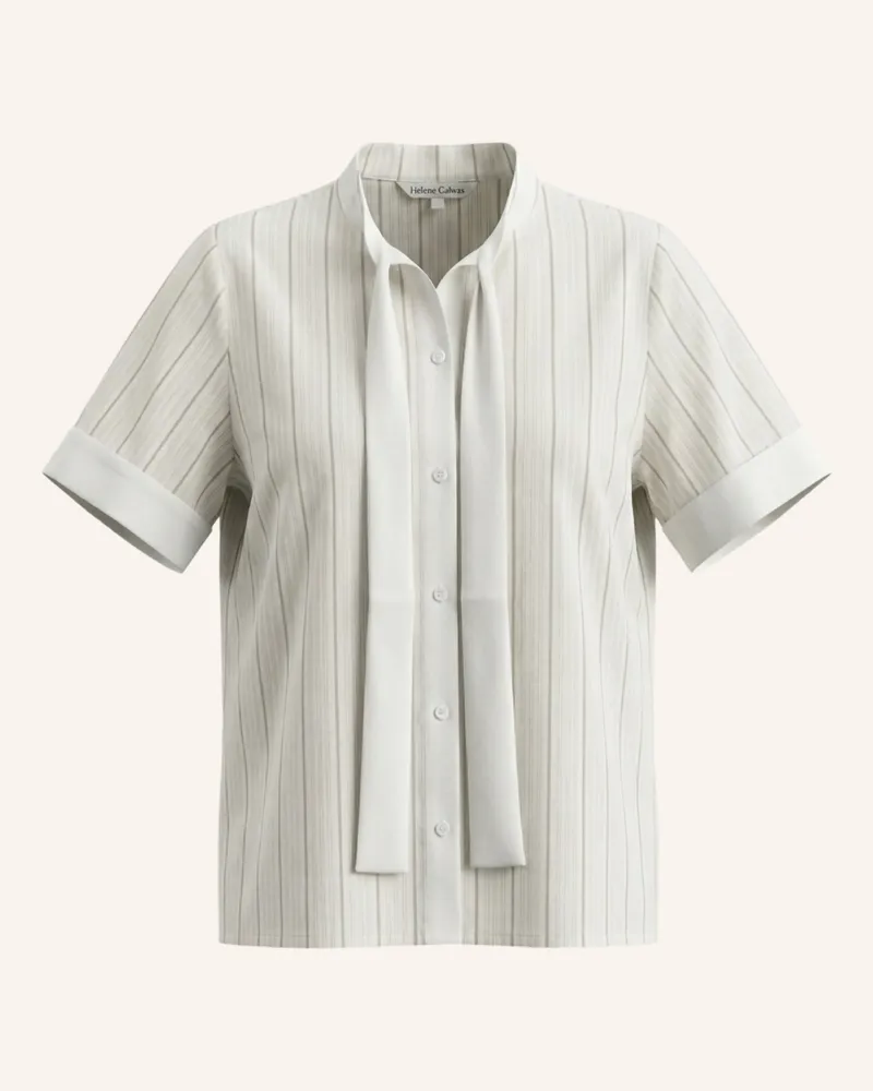Helene Galwas Gestreifte Baumwollbluse Mit Seidenschleifenkragen Mona beige Beige