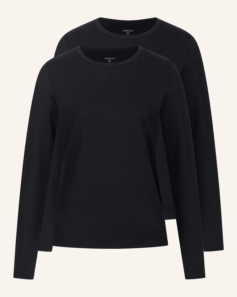 Ehrlich Textil 2er Pack Light Touch Lockeres Langarmshirt Aus Lyocell - Seidig Weich schwarz Schwarz