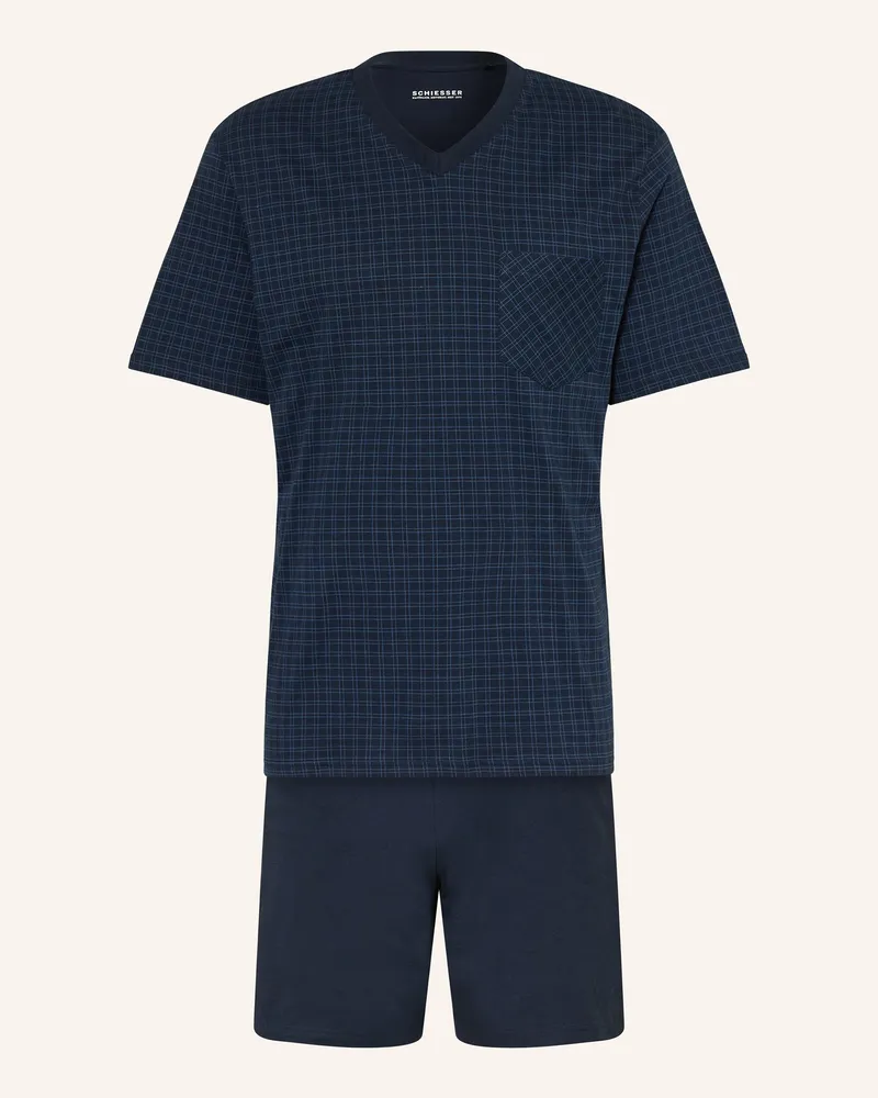 Schiesser Shorty-Schlafanzug COMFORT ESSENTIALS Dunkelblau