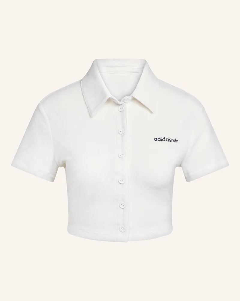 adidas Cropped-Poloshirt STRIPED TOWEL BUTTON UP aus Frottee Weiss