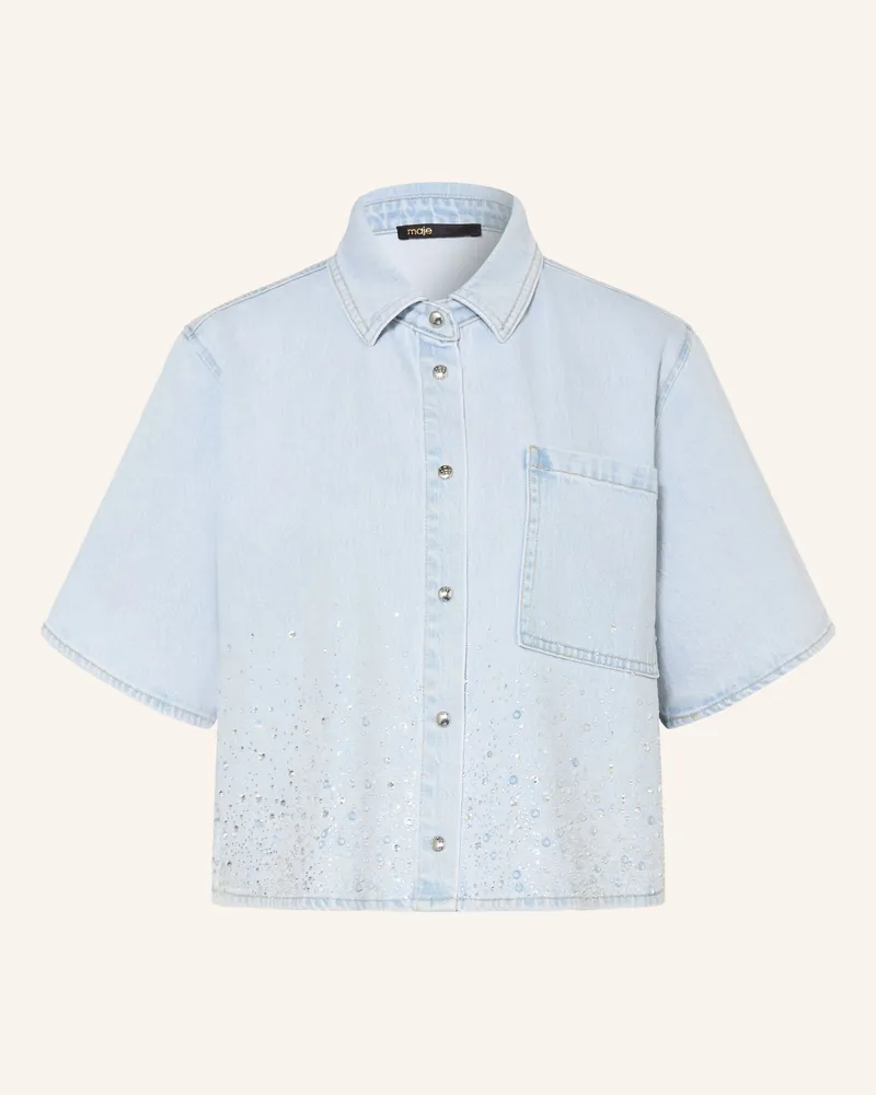 Maje Jeansbluse Mit Schmucksteinen blau Hellblau