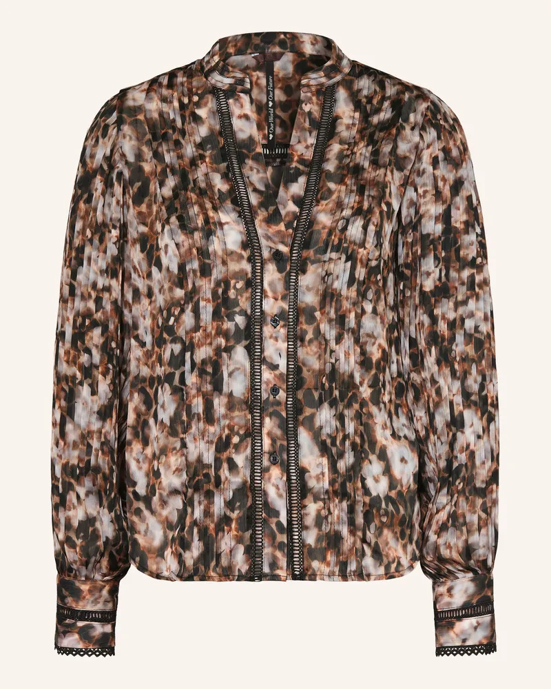 Guess Bluse Josette Mit Plissees Und Lochspitze braun Hellgrau