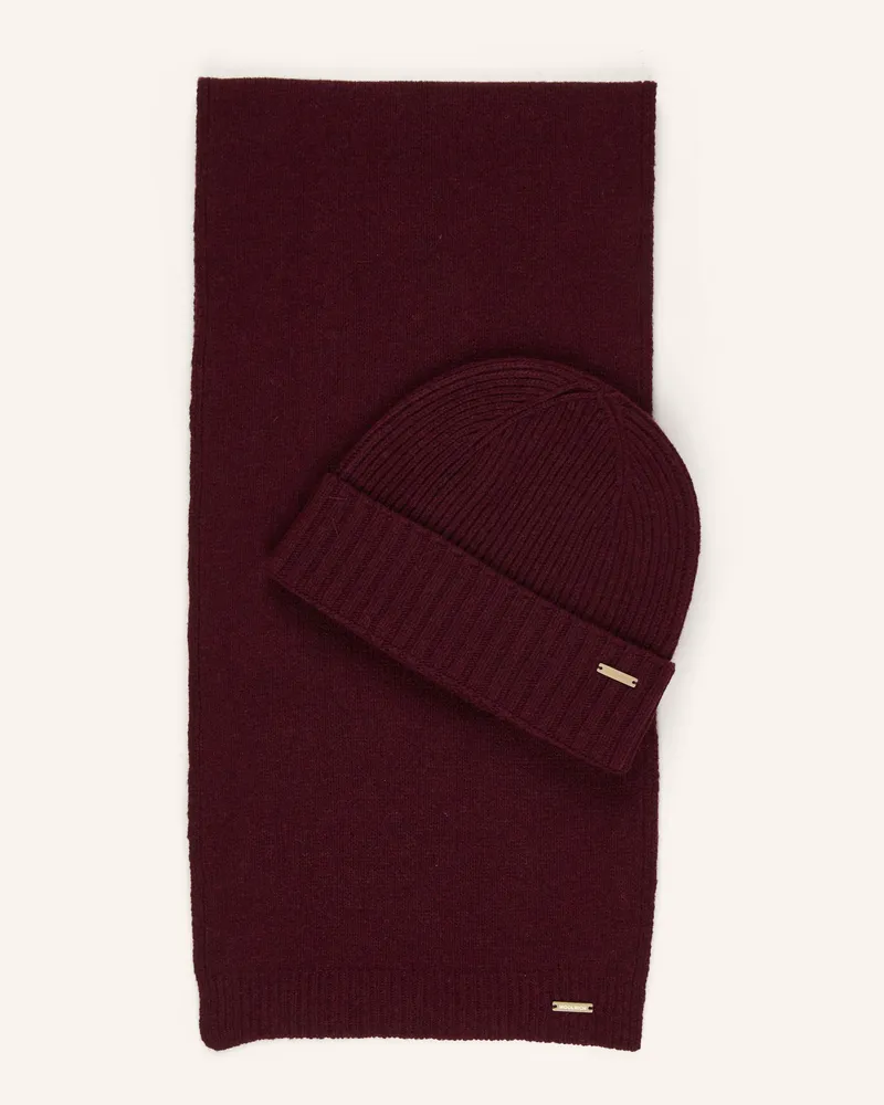 Woolrich Set: Schal und Mütze mit Geschenkbox Dunkellila
