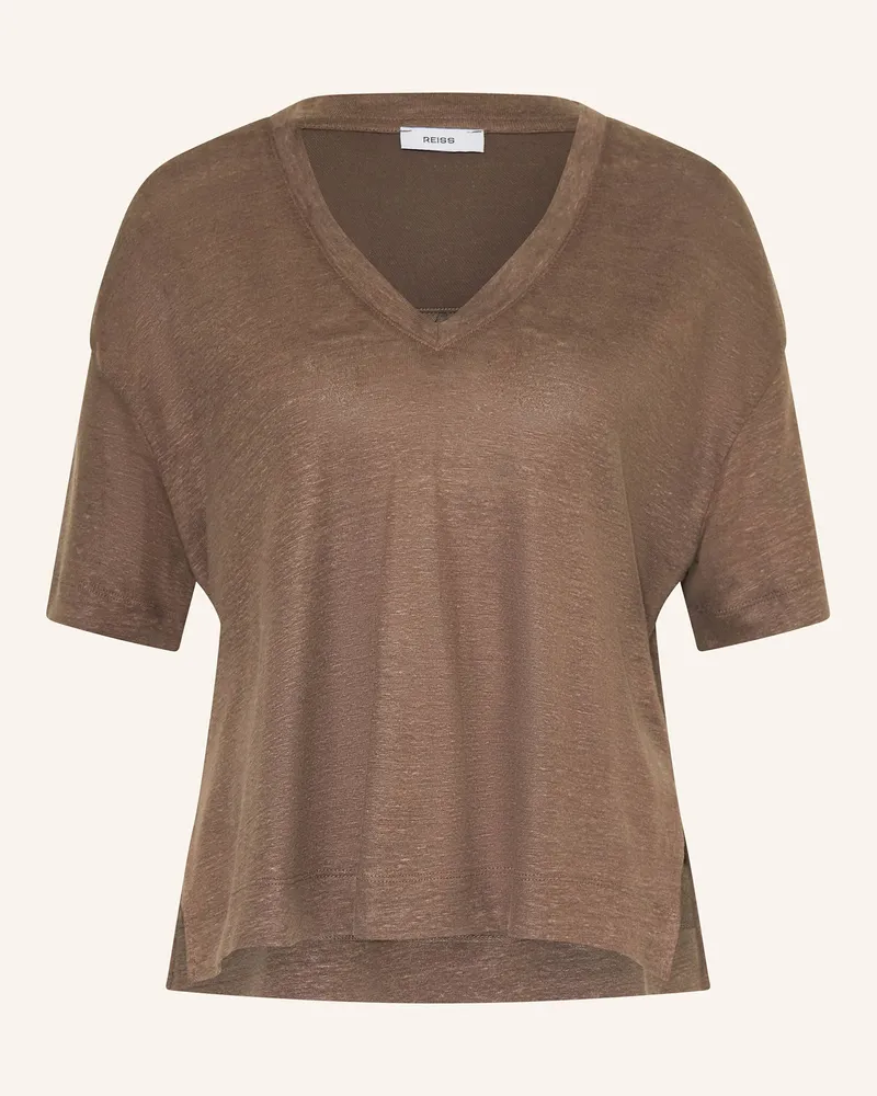 Reiss T-Shirt EMBER aus Leinen Braun