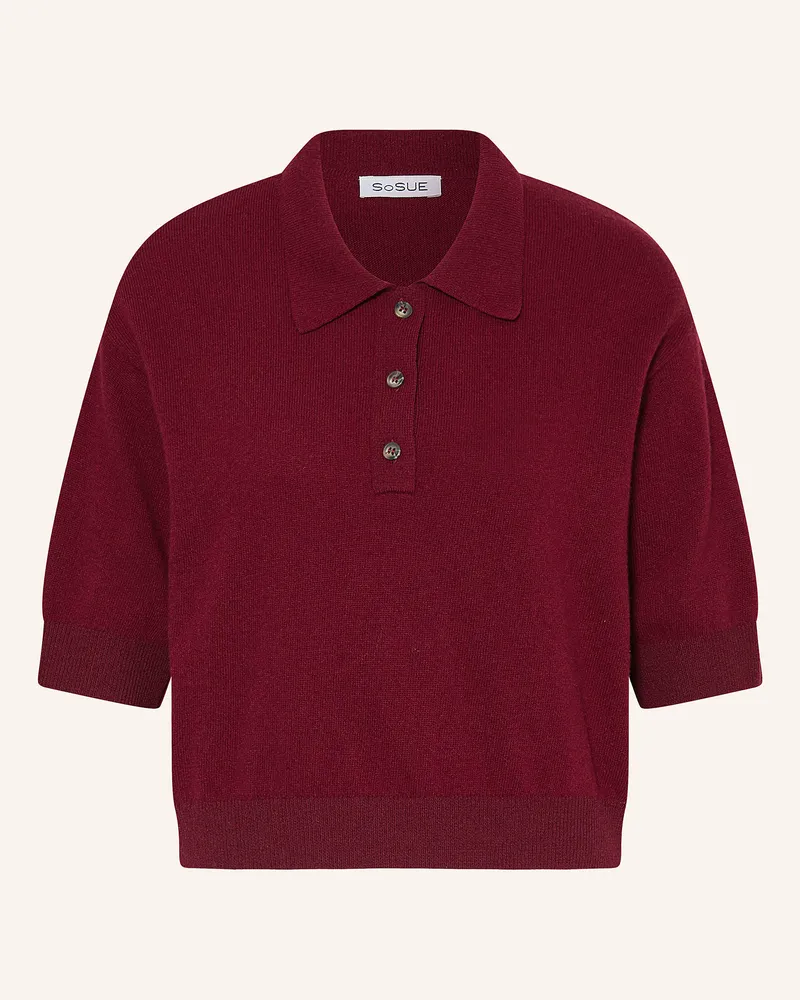 SoSUE Strick-Poloshirt aus Merinowolle Dunkelrot