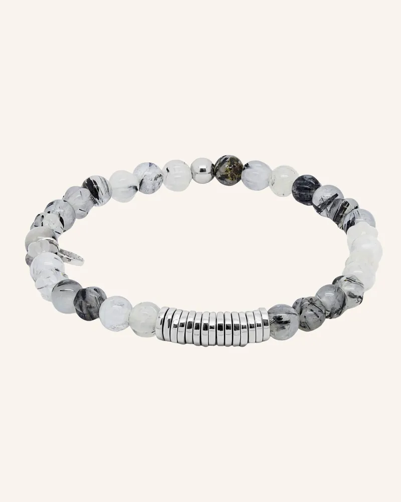 Tateossian Armband Runde Scheibe Perlenbesetzt grau Grau