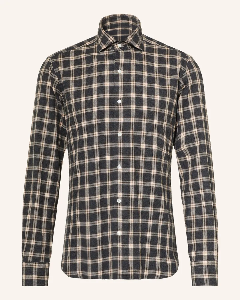 BARBA Flanellhemd Slim Fit grau Dunkelgrau