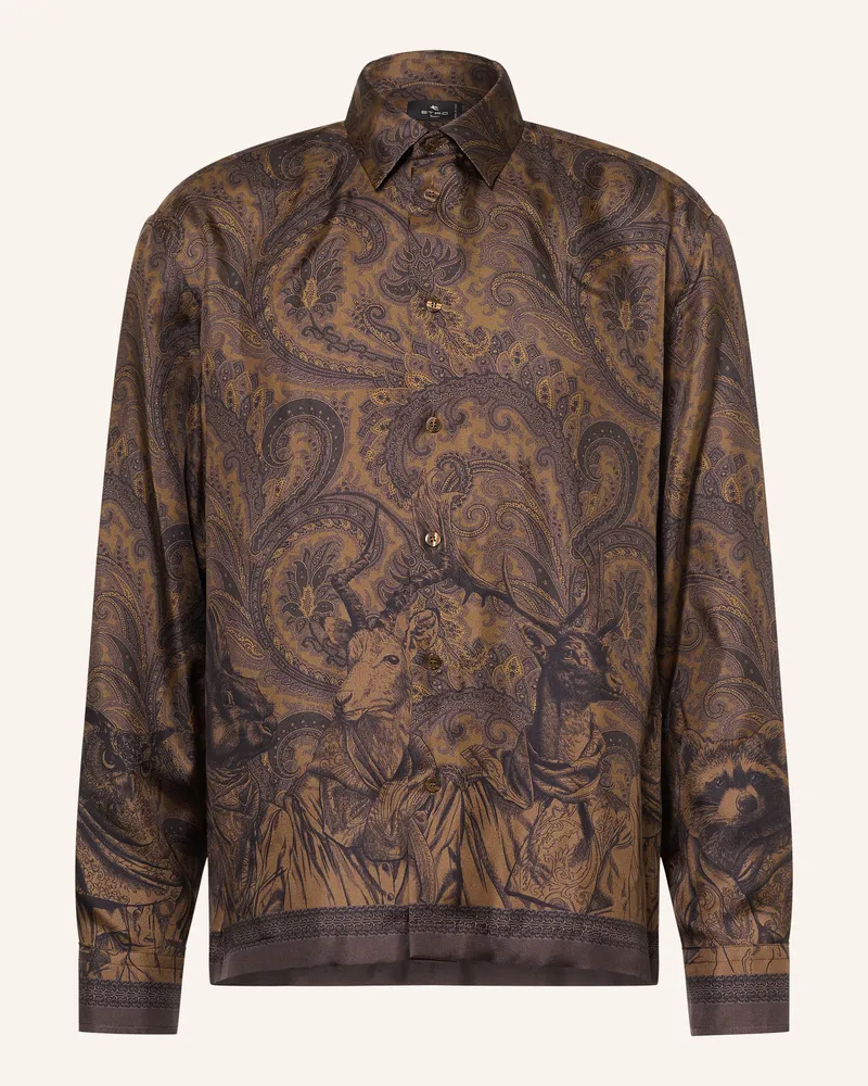 Etro Seidenhemd Comfort Fit braun Braun