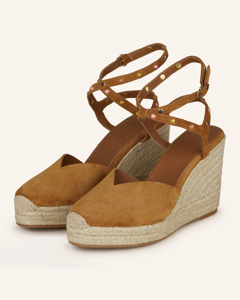 ba&sh Wedges CAYOS mit Schmucksteinen Cognac