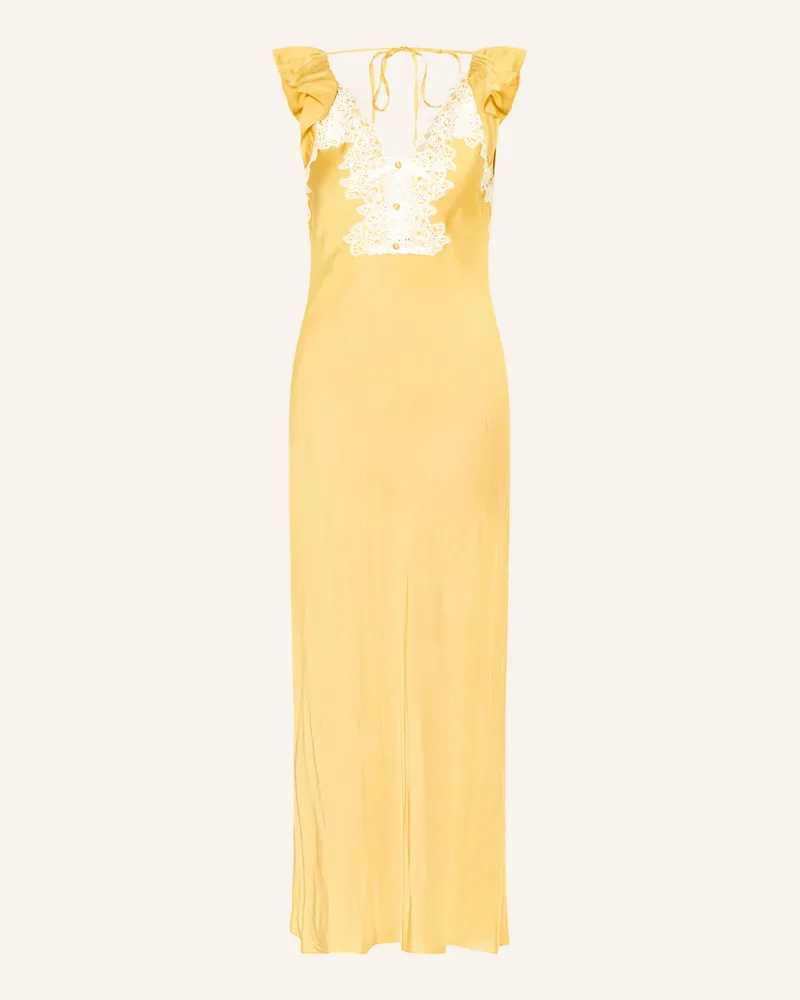 Claudie Pierlot Satinkleid mit Spitze Dunkelgelb