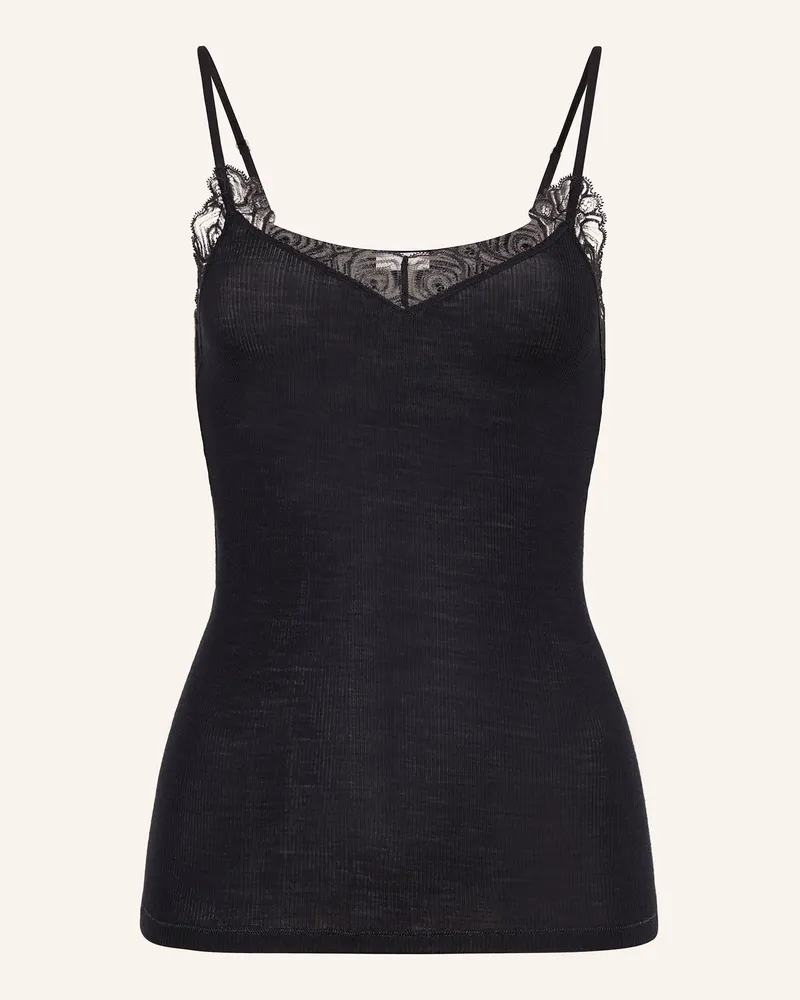 Hanro Top WOOLEN LACE aus Merinowolle mit Spitze Schwarz
