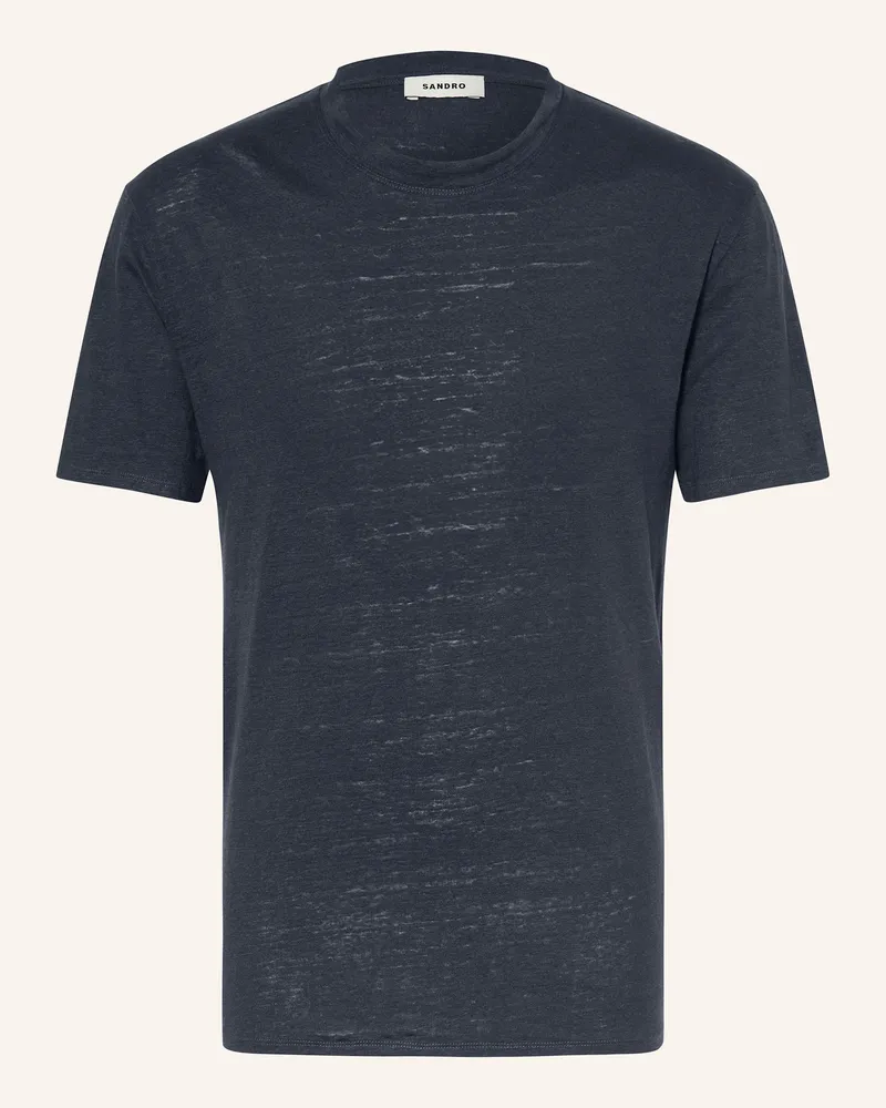Sandro T-Shirt aus Leinen Dunkelblau