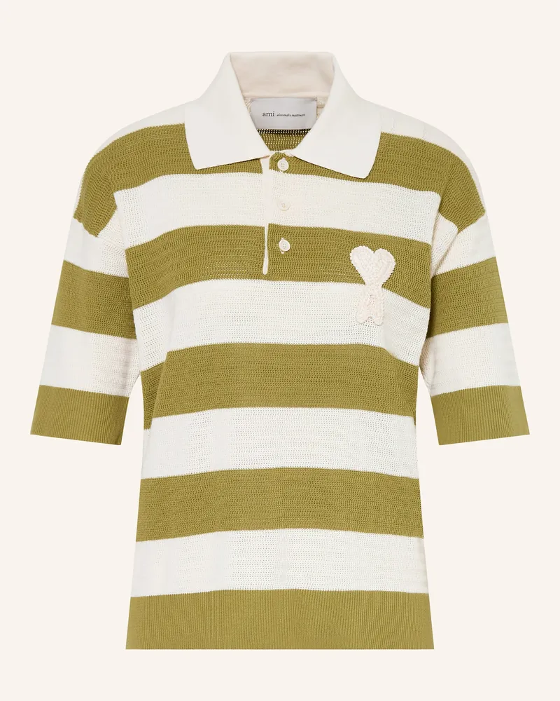 AMI Paris Strick-Poloshirt beige Grün