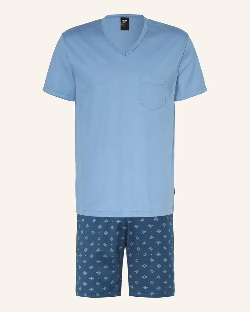 Calida Shorty-Schlafanzug Relax Imprint blau Hellblau
