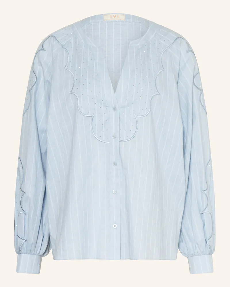 IVI Collection Bluse Mit Schmucksteinen blau Hellblau