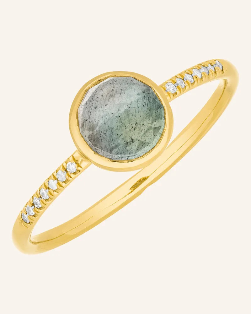 Leaf Ring LABRADORIT aus 14 Karat Gelbgold mit Diamanten Gold