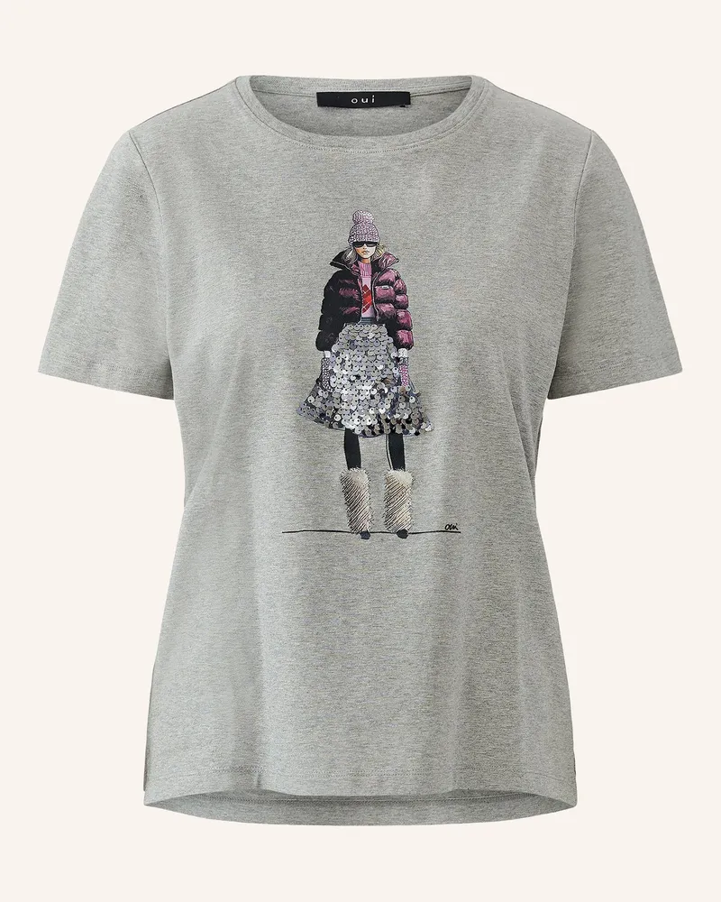 Oui  T-Shirt Mit Pailletten grau Grau
