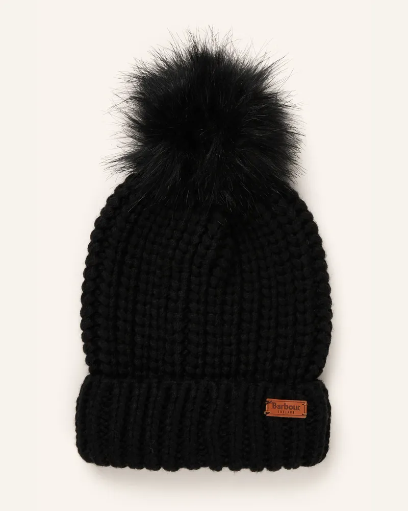 Barbour Mütze mit Kunstpelz Schwarz