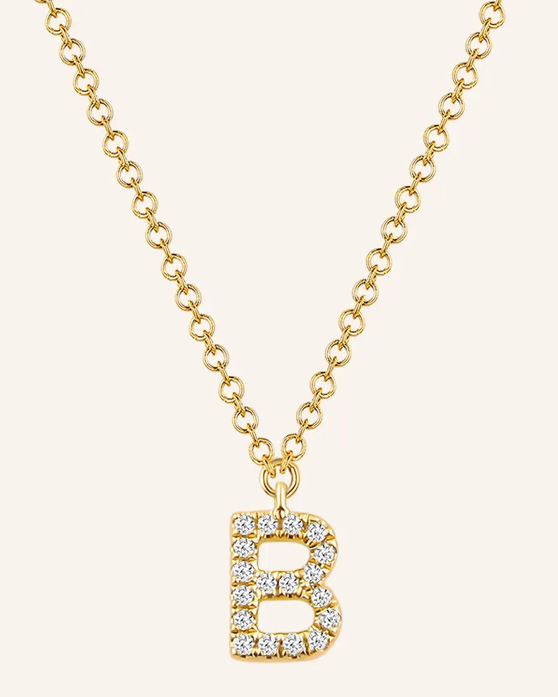 Leaf INITIALIEN Halskette „B“  aus 14 Karat Gelbgold mit Diamanten Gold