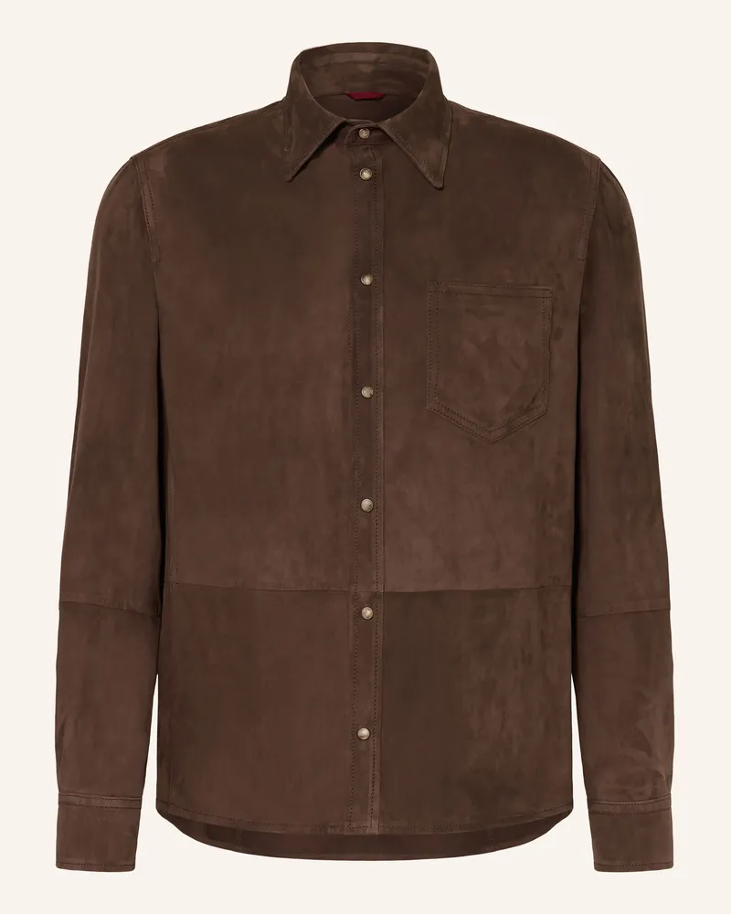 Brunello Cucinelli Veloursleder-Overjacket Dunkelbraun