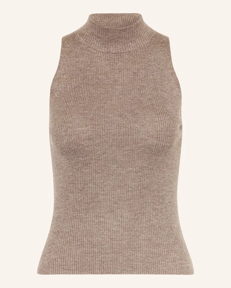 Brunello Cucinelli Stricktop mit Cashmere und Glitzergarn Taupe