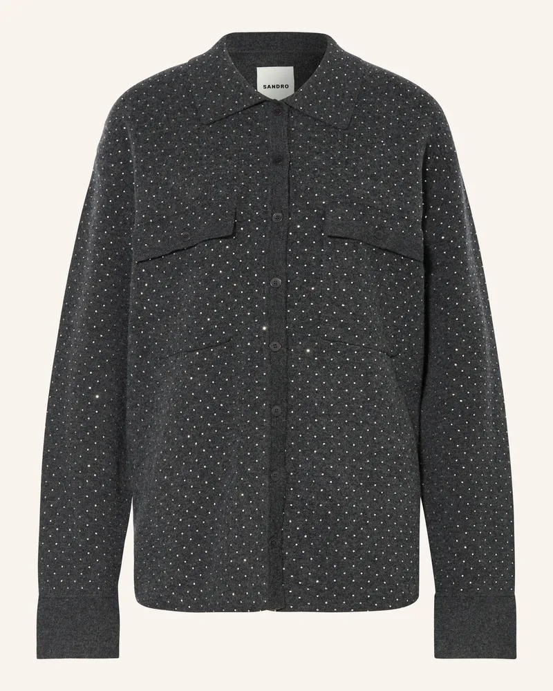 Sandro Strickjacke mit Schmucksteinen Dunkelgrau