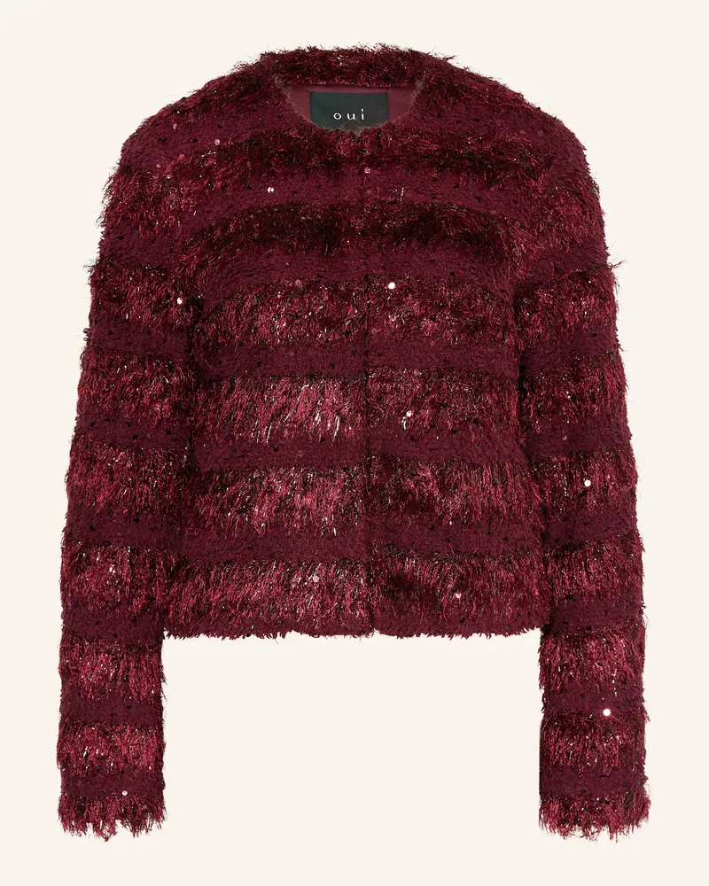 Oui  Bouclé-Jacke mit Pailletten Dunkelrot