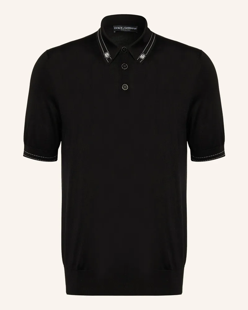 Dolce & Gabbana Strick-Poloshirt Aus Seide schwarz Schwarz