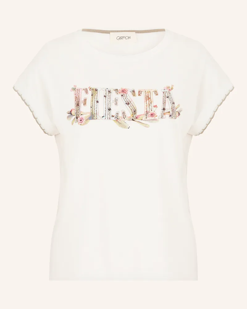 Cartoon T-Shirt mit Glitzergarn Creme