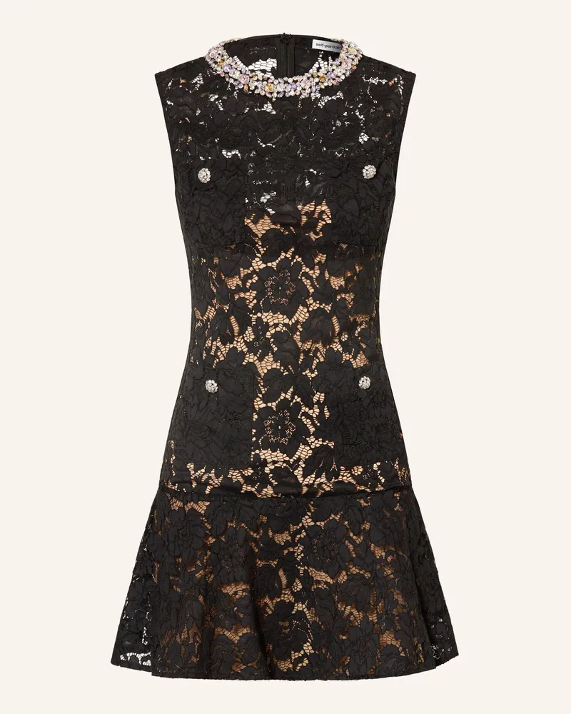Self-Portrait Etuikleid Aus Spitze Mit Schmucksteinen schwarz Schwarz