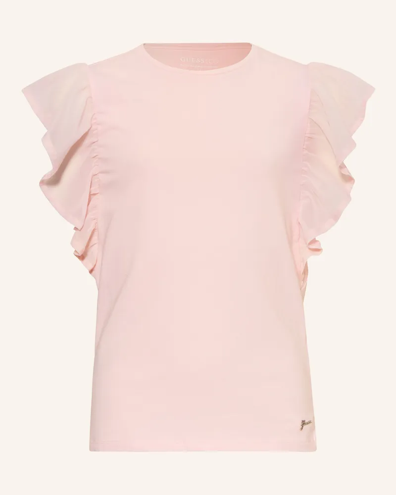 Guess Blusentop Im Materialmix Mit Rüschen rosa Hellrosa
