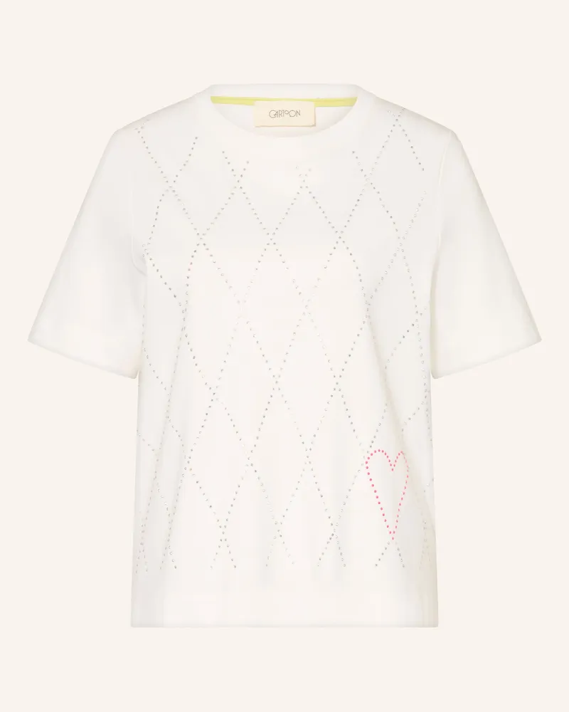 Cartoon T-Shirt Mit Schmucksteinen weiss Weiss