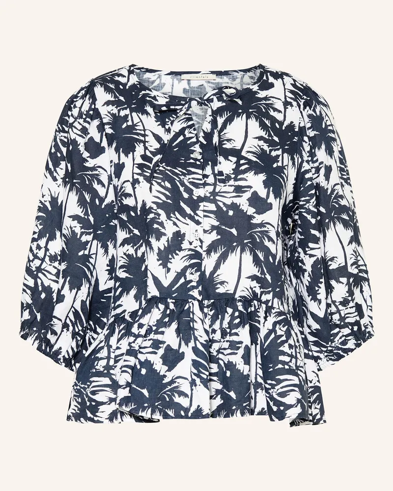 lilienfels Leinenbluse mit 3/4-Arm und Rüschen Dunkelblau