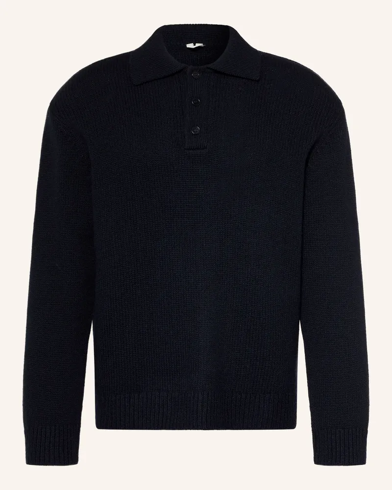 Arket Strick-Poloshirt blau Dunkelblau