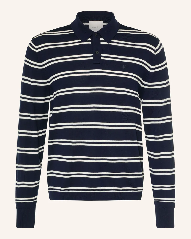Calvin Klein Strick-Poloshirt Aus Merinowolle blau Dunkelblau