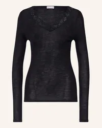 Hanro Lounge-Shirt WOOLEN LACE aus Merinowolle mit Seide Schwarz