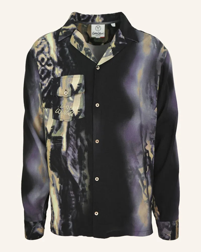 Carlo Colucci Oversize Hemd - Liquid Stitches Fiori schwarz Schwarz