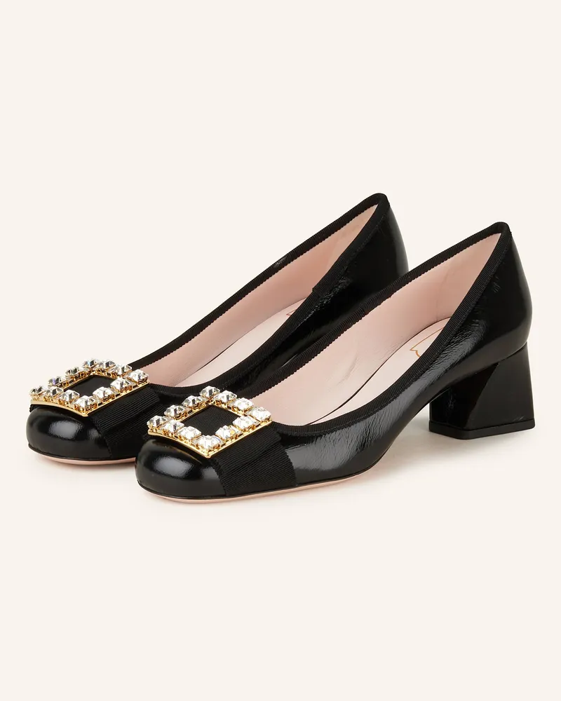 Roger Vivier Lack-Pumps TRÈS VIVIER mit Schmucksteinen Schwarz