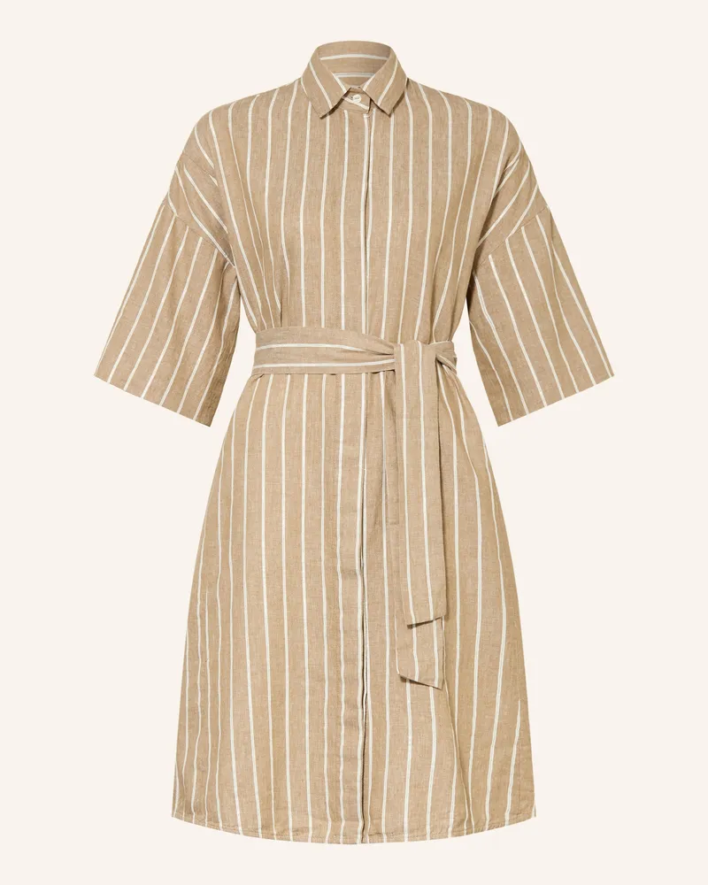 0039 Italy Hemdblusenkleid Aus Leinen Mit 3/4-Arm braun Beige