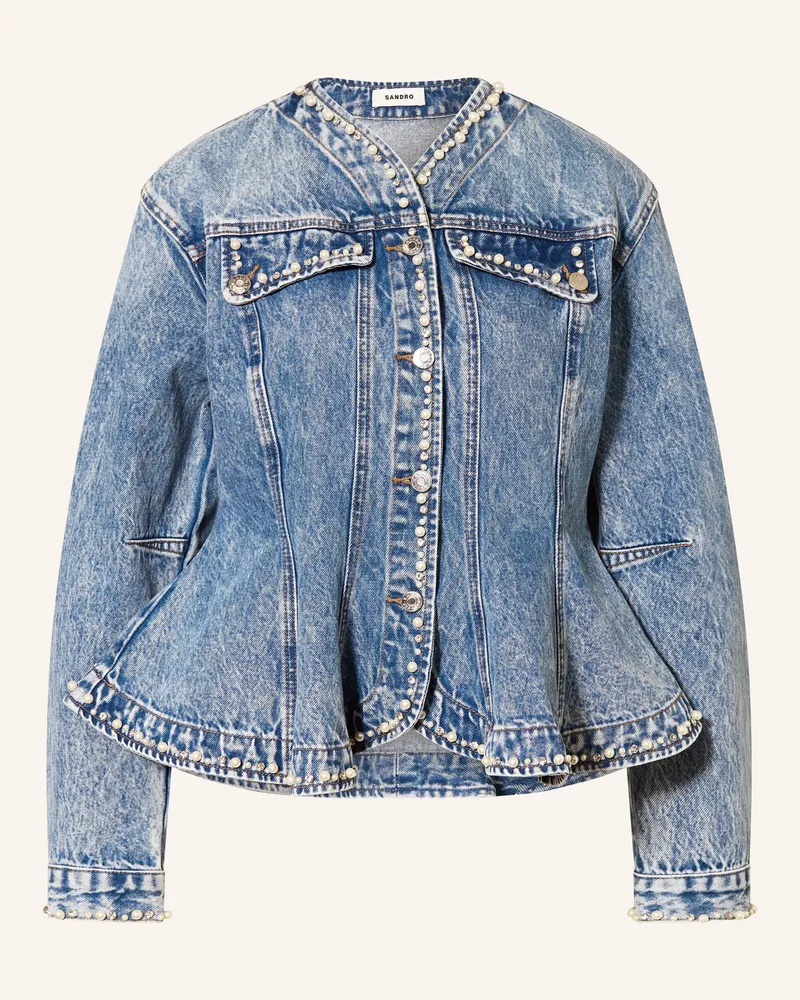 Sandro Jeansbluse Mit Schmuckperlen Und Schmucksteinen blau Hellblau