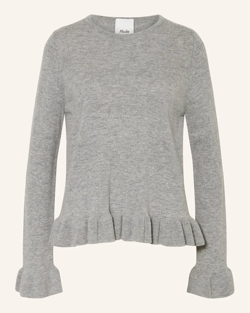 ALLUDE Pullover mit Cashmere und Volants Hellgrau