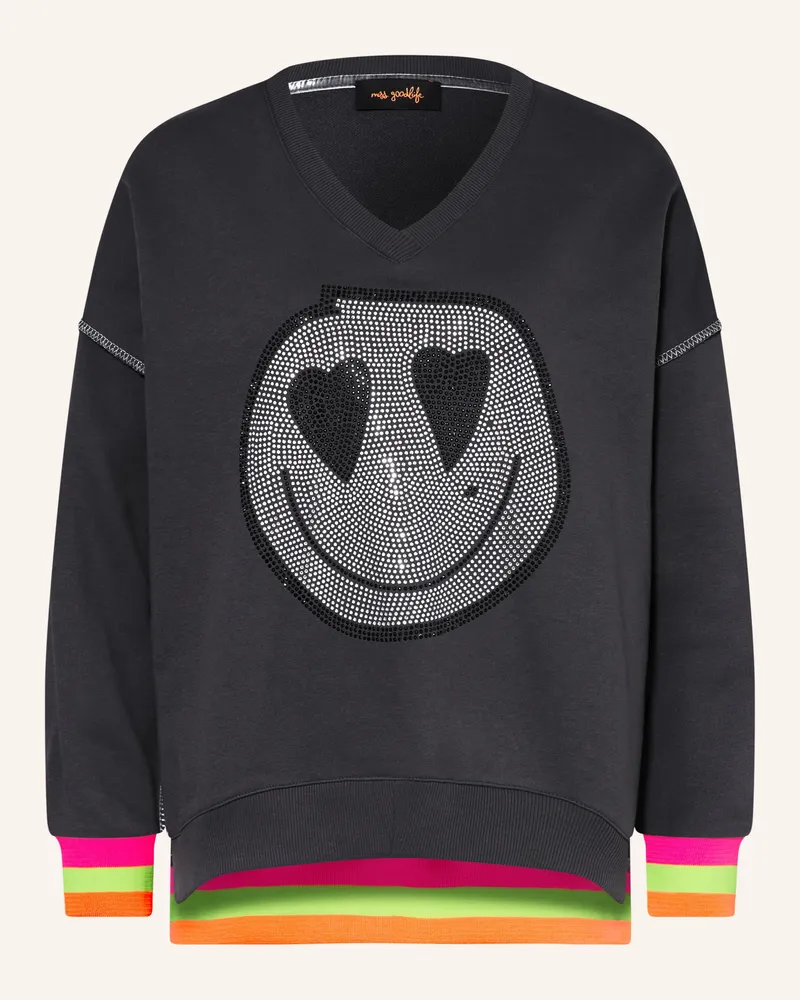 Miss Goodlife Oversized-Sweatshirt Mit Schmucksteinen grau Dunkelgrau