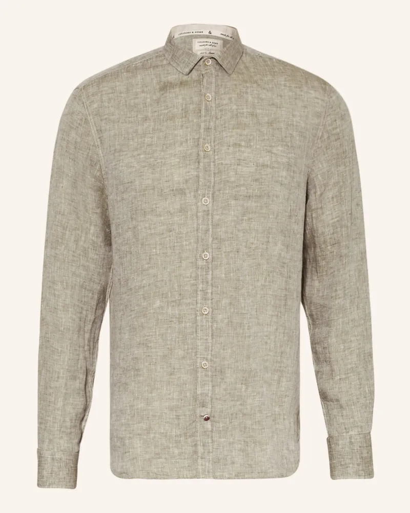 colours & sons Leinenhemd Regular Fit Oliv