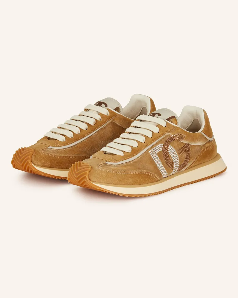 Dolce & Gabbana Sneaker mit Schmucksteinen Camel