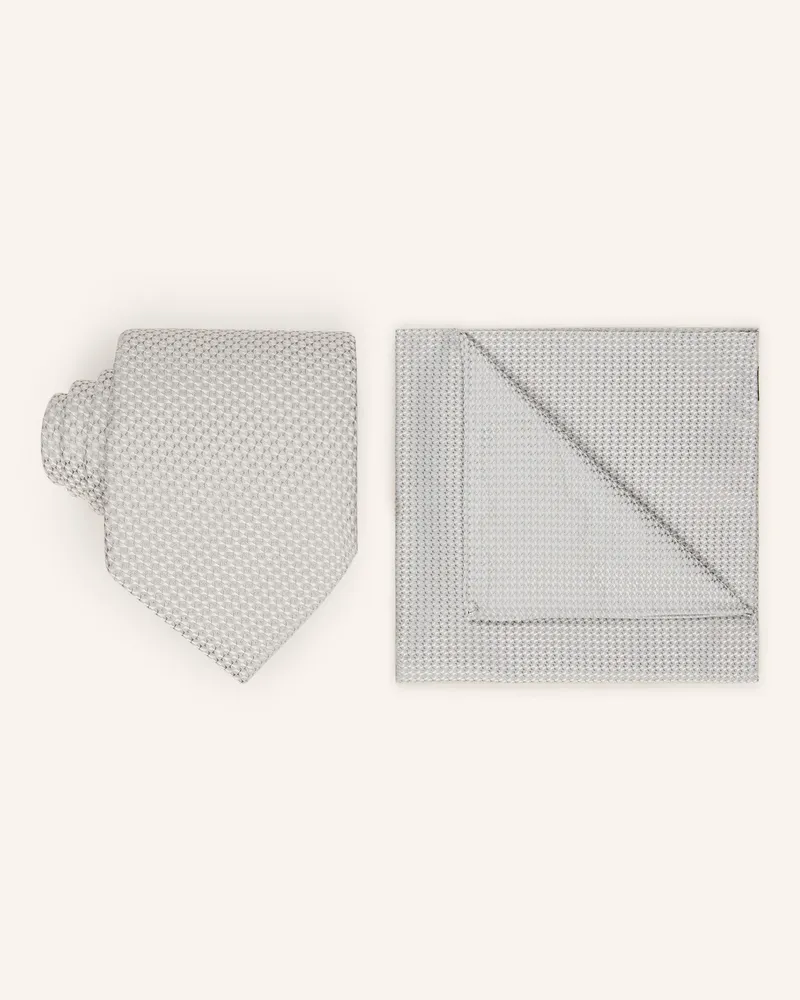 HUGO BOSS Set: Krawatte und Einstecktuch Hellgrau